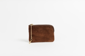 BUKVY mini wallet brown suede front